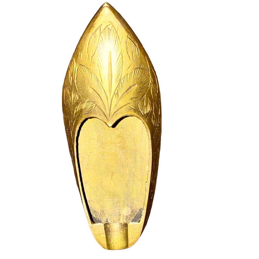 Brass Slipper Ashtray, Mid-Century, Solid Brass, Etched, India